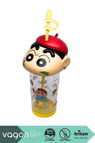 Vagonlife 500ml Crayon Shinchan Figured Lid Silicone Based Tritan Cup/Cup with Straw