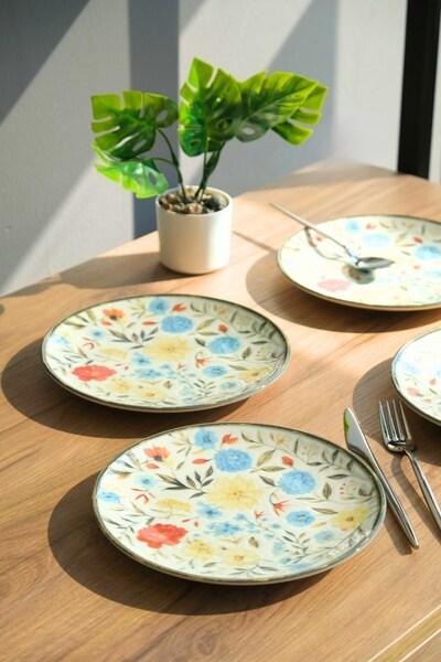 tabakevi Plate House Porcelain Fiori Canvas Pie Plate 20cm 4 People 4 Pieces Tvl4Ptprs1212