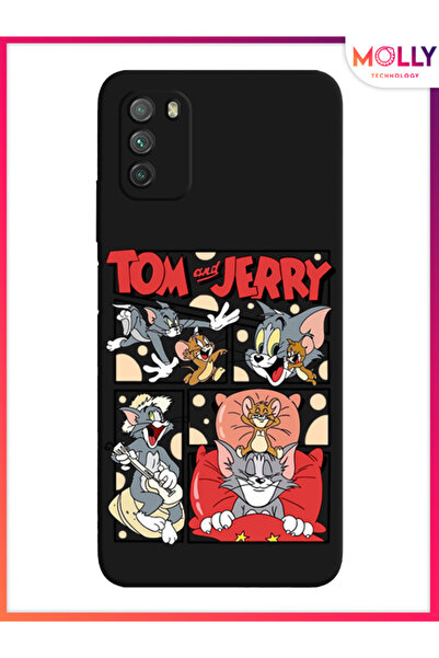 Molly Poco M3 İçin Siyah TomJerry Tales Desenli Silikon Kılıf