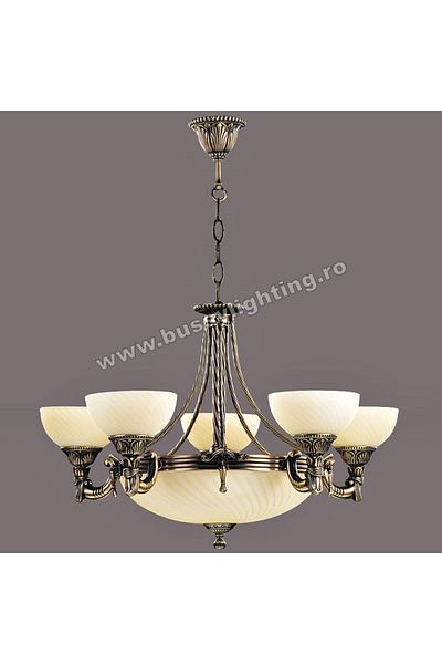 CandelabreClasice Omega Chandelier with 5 Arms, Classic Design, Antique Bronze Finish, Cream Shade