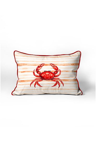 CANİLA Rectangular Kirlent Case with Crab Pattern. Double-Sided Decorative Kirlent with Hidden Zipper