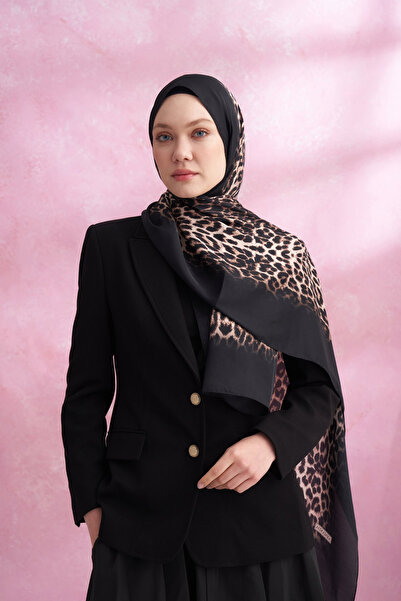 ARMANDA Gradient Leopard Print Imported Voile Shawl - Black-Mink