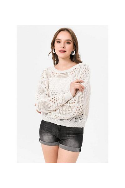 POİNE Women's Summer Premium Knitwear Sweater with Diamond Knit Detail