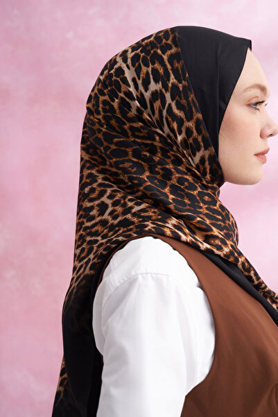 ARMANDA Gradient Leopard Print Imported Voile Shawl - Black-Camel