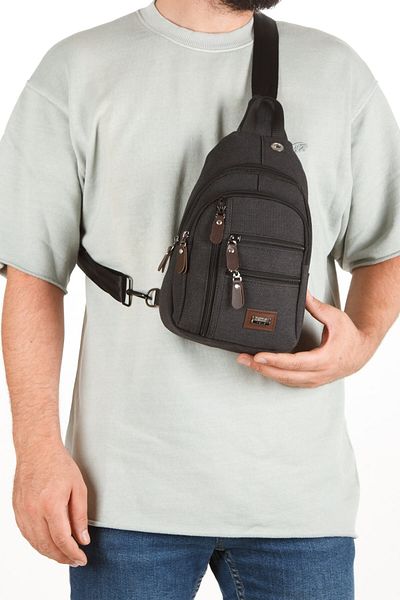 Newish Polo Men's Black Canvas Cross Chest and Shoulder Bag with Phone and Wallet Compartment New268