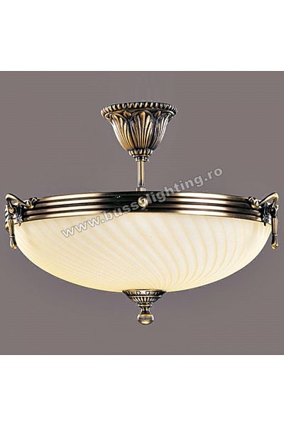 CandelabreClasice Lustra Omega cu Diam 43 cm, Desing Clasic, Finisaj Bronz Antic, Abajur Crem