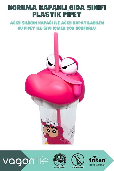 Vagonlife 500ml Crayon Shinchan Figured Lid Silicone Based Tritan Cup/Cup with Straw