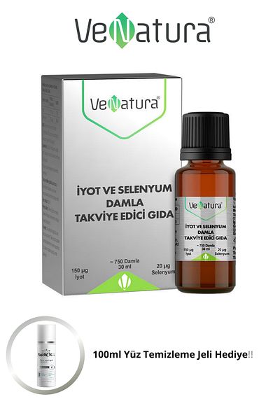 VeNatura Iodine Selenium Drops 30ml (Iodine and Selenium Supplement Food) + 100ml Facial Cleansing Gel Gift