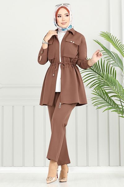 ModaMerve Hijab Suit with Pockets 23101Ukb929-M Dark Vision