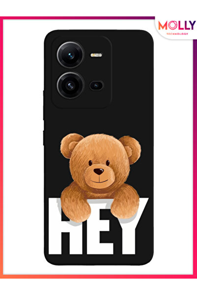 Molly Vivo V25 İçin Siyah Furry Hello Desenli Silikon Kılıf
