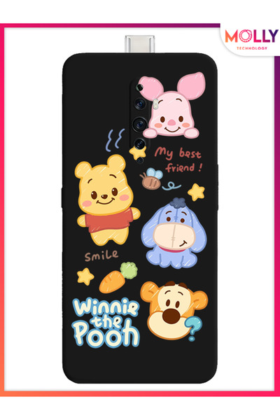 Molly Oppo Reno 2Z İçin Siyah Smiley Pooh Gang Desenli Silikon Kılıf