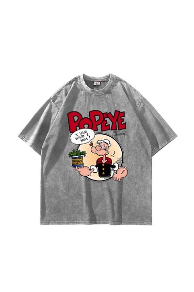 Bak Moda Πόπι Τυπωμένο Oversize Unisex Πλενόμενο Λευκό Tshirt