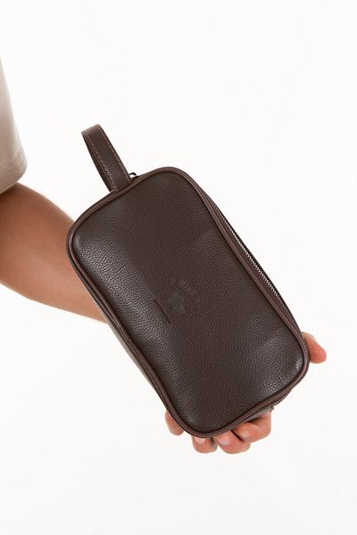 Newish Polo Ανδρικό καφέ δερμάτινο Clutch Shaving Cosmetic Care και καθημερινή τσάντα χειρός new277