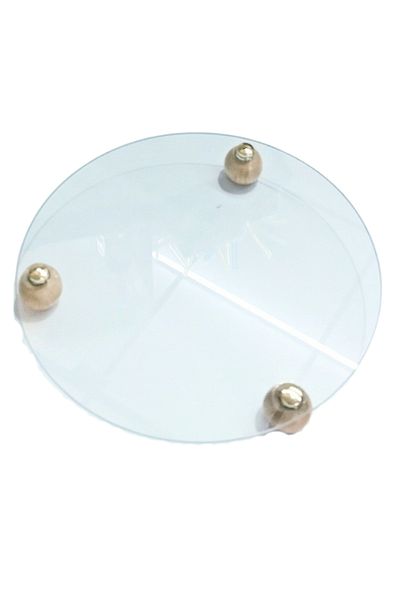 Hanedanev Round Glass Presentation Stand 25 cm - 3 Leg Wooden Ball Leg - Standing Glass Presentation Stand