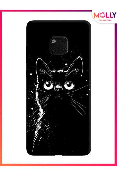 Molly Huawei Mate 20 Pro İçin Siyah Noir Meow Desenli Silikon Kılıf