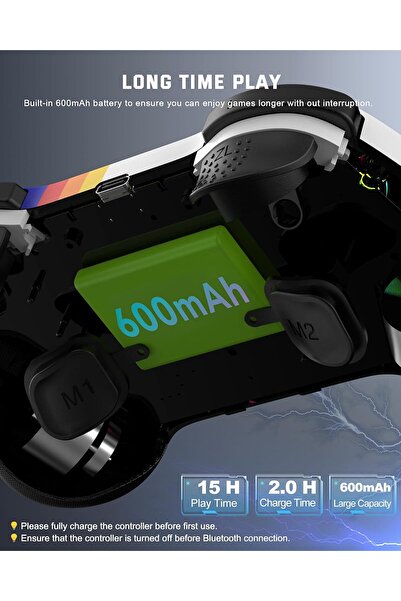 DNR Bilişim Playstation 3/4 Swich İOS-Android Tablet Telefon Laptop PC uyumlu Bluetooth Işıklı Oyun kolu