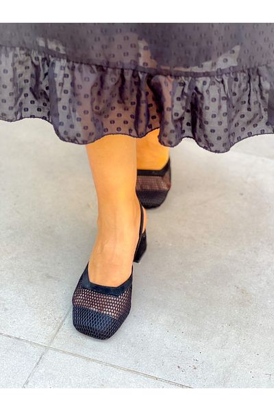 irmona BERON SANDALE CU TAC DE 5 CM CU DETALII DIN PIELE DE CAMELE NEGRA