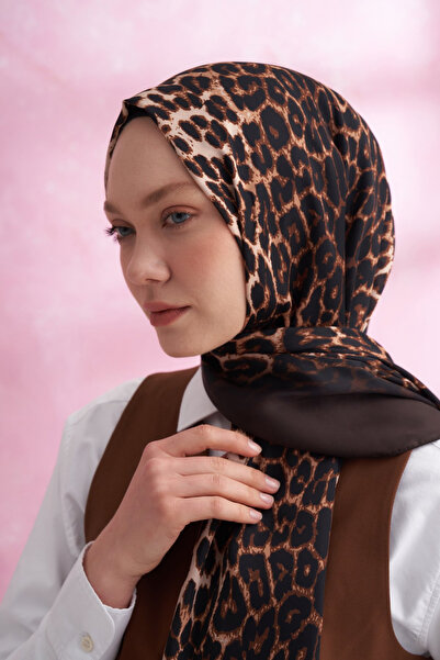 ARMANDA Gradient Leopard Print Imported Voile Shawl - Bitter Brown