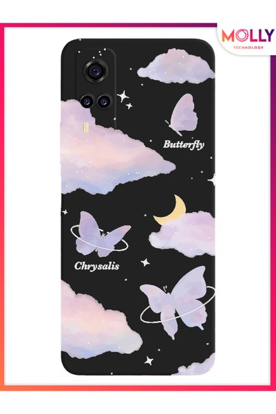 Molly حافظة سيليكون بنمط Flutterby السماوي باللون الأسود لهاتف Vivo Y32