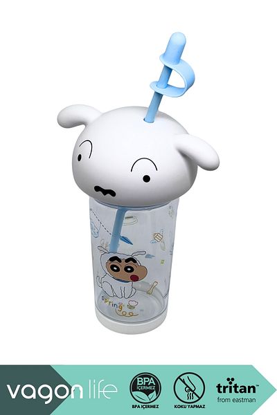 Vagonlife 500ml Crayon Shinchan Figured Lid Silicone Based Tritan Cup/Cup with Straw