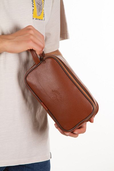 Newish Polo Мъжка чанта от естествена кожа, кафяво, портфолио, клъч, бръснене, козметика, грижа и ежедневна чанта, нова 277