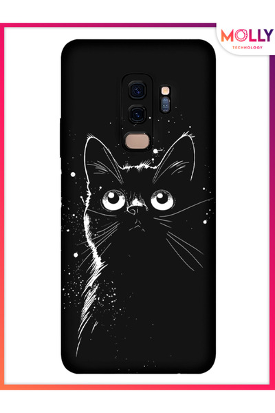 Molly Samsung Galaxy S9 Plus İçin Siyah Noir Meow Desenli Silikon Kılıf