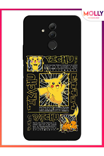 Molly Huawei Mate 20 Lite İçin Siyah Şimşek Pika Desenli Silikon Kılıf