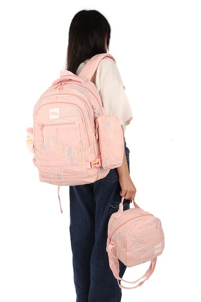 Relaxion Rlx-1430 Set de 3 ghiozdane pentru copii pentru liceu și școală primară, cu suport pentru creion, cutie de prânz, rucsac ROZ