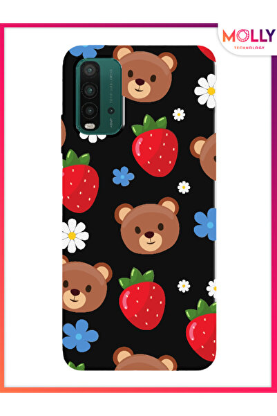 Molly Xiaomi Redmi 9T İçin Siyah Bear Berry Desenli Silikon Kılıf
