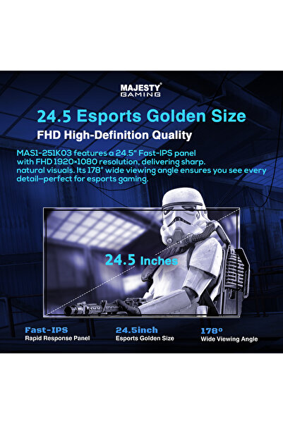 majesty شاشة ألعاب 24.5" FHD | 200Hz | 0.5ms | G-SYNC | HDR | 123% sRGB | IPS | سماعات | HDMI DP | VESA
