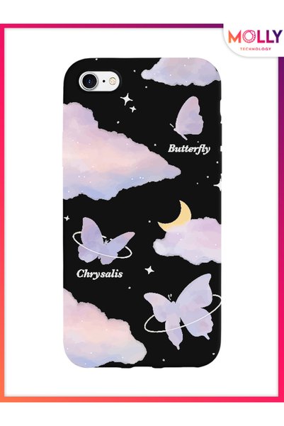 Molly حافظة سيليكون سوداء بنمط Flutterby السماوي لهاتف iPhone 7