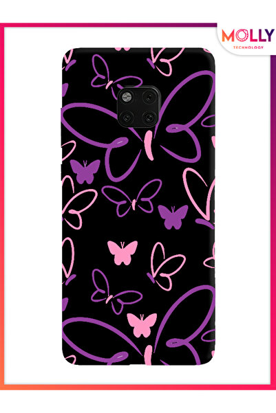 Molly Huawei Mate 20 Pro İçin Siyah Violet Flight Desenli Silikon Kılıf