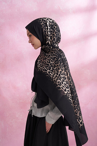 ARMANDA Gradient Leopard Print Imported Voile Shawl - Black-Grey