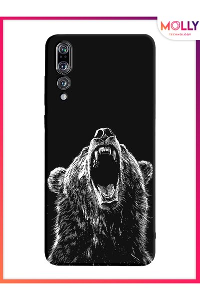 Molly حافظة سيليكون بنمط الدب الأسود لهاتف هواوي P20 Pro