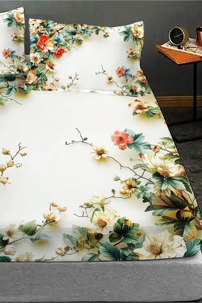 MonoHome 100% Cotton Fitted Sheet Special Design 5D Digital 60 Wire Garden 2