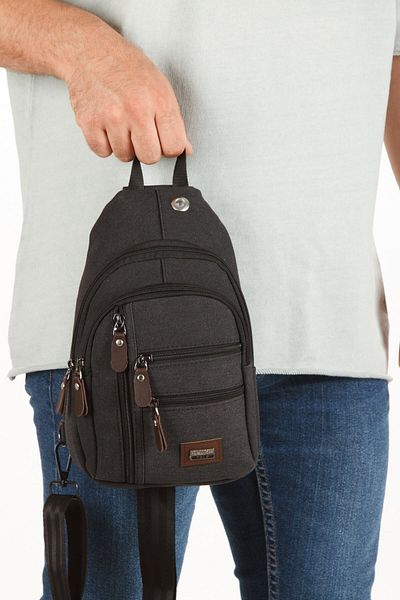Newish Polo Men's Black Canvas Cross Chest and Shoulder Bag with Phone and Wallet Compartment New268