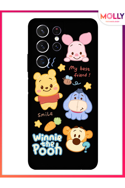 Molly Samsung Galaxy S21 Ultra İçin Siyah Smiley Pooh Gang Desenli Silikon Kılıf