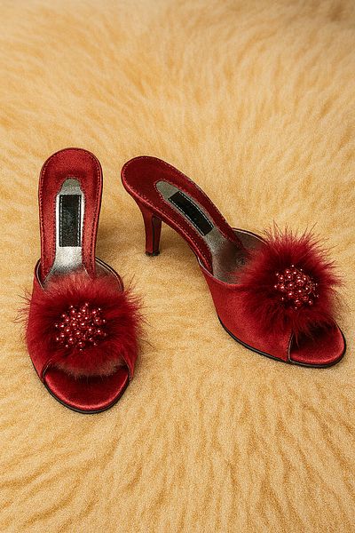 Loule Women's Clothing Feather & Pearl Detailed Dowry - Gift Heeled House Slippers Ll.Gc125.001
