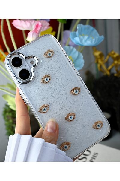 Go Aksesuar حافظة سيليكون بتصميم عين شريرة ثلاثية الأبعاد متوافقة مع هاتف آيفون 16