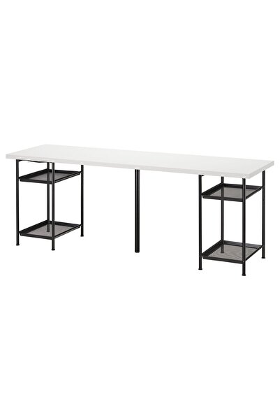 IKEA çalışma masası, beyaz-siyah, 200x60 cm