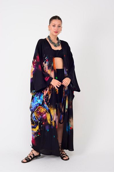 Hazinedan Horse at Detail Authentic Glitter Detail Kimono Pareo