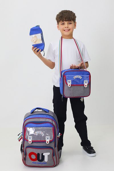Probag Out and Explore Set de 3 genți Rucsac Cutie de prânz Suport stilou Cadou de jucărie de pluș pentru școala primară