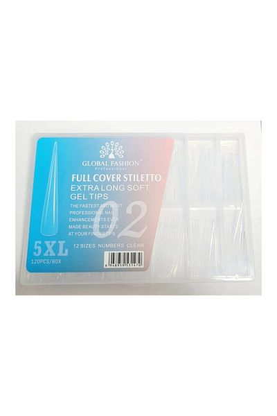 GIRLS CORNER Set 120 bucati tipsuri dizolvabile -soft gel , 12 marimi, 5XL extra-lung, stiletto, Nr. 02