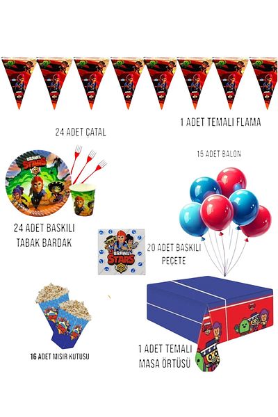 Evabrite Brawl Stars Birthday Party Set - Boy's Birthday Ornaments for 24 People