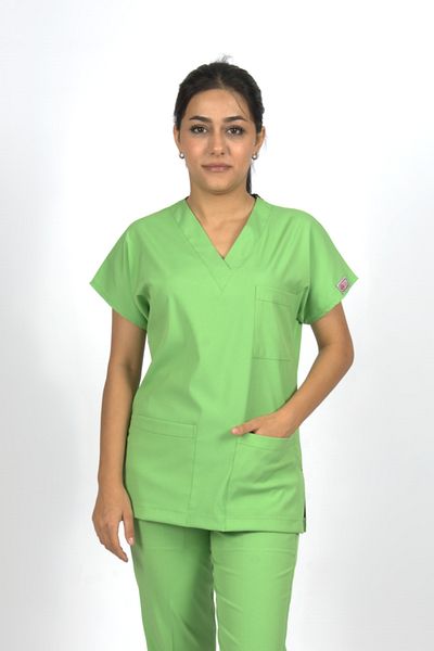 SEZA TEKSTİL Pistachio Green Premium Flex Unisex Lycra Scrubs Doctor Nurse Uniform Single Top