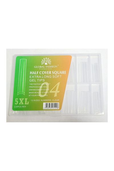 GIRLS CORNER Set 120 bucati tipsuri dizolvabile - soft gel , 12 marimi, 5XL extra-lung, patrat la vârf, Nr. 04