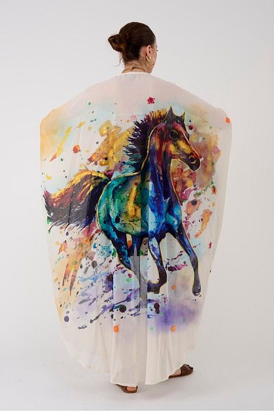 Hazinedan Horse at Detail Authentic Glitter Detail Kimono Pareo