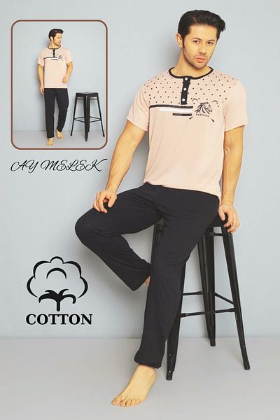 AYMELEK Men's Cotton Pajama Set Cotton Shirt and Pajama Set