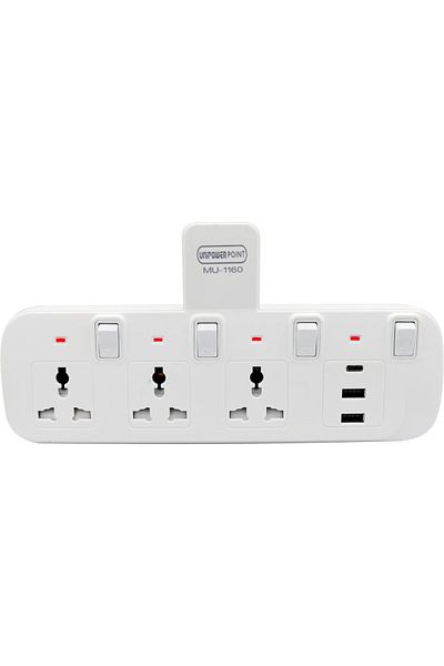 UNIPOWER Multi-Socket Extension Wall Adapter 6-in-1 with 2 Universal Sockets, 2 USB Ports, and 1 Typ