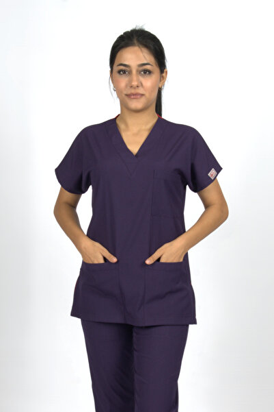 SEZA TEKSTİL Purple Premium Flex Unisex Lycra Scrubs Doctor Asistentă Uniform...